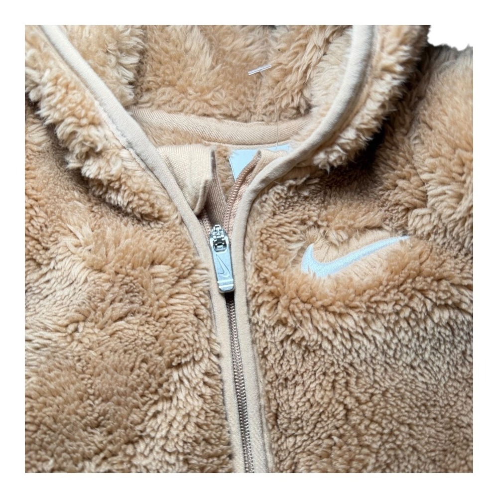 Cozy Gorpcore Nike Bunting Jumpsuit Regular 3M Tan Sherpa Fleece Hooded Romper - Picture 5 of 7